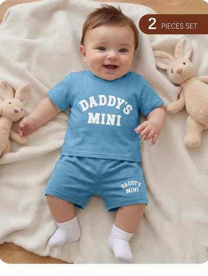 2PCS Baby Letter Knit Top and Shorts Set for Casual Daily Wear and Playtime