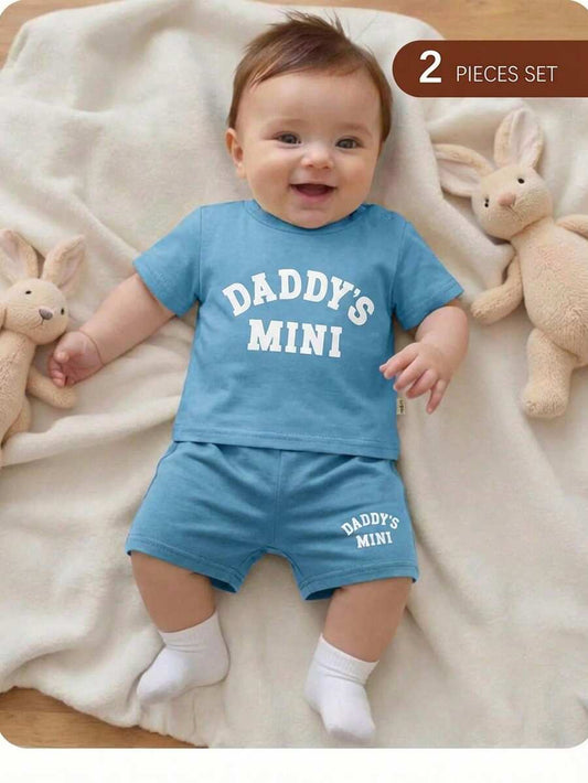 2PCS Baby Letter Knit Top and Shorts Set for Casual Daily Wear and Playtime