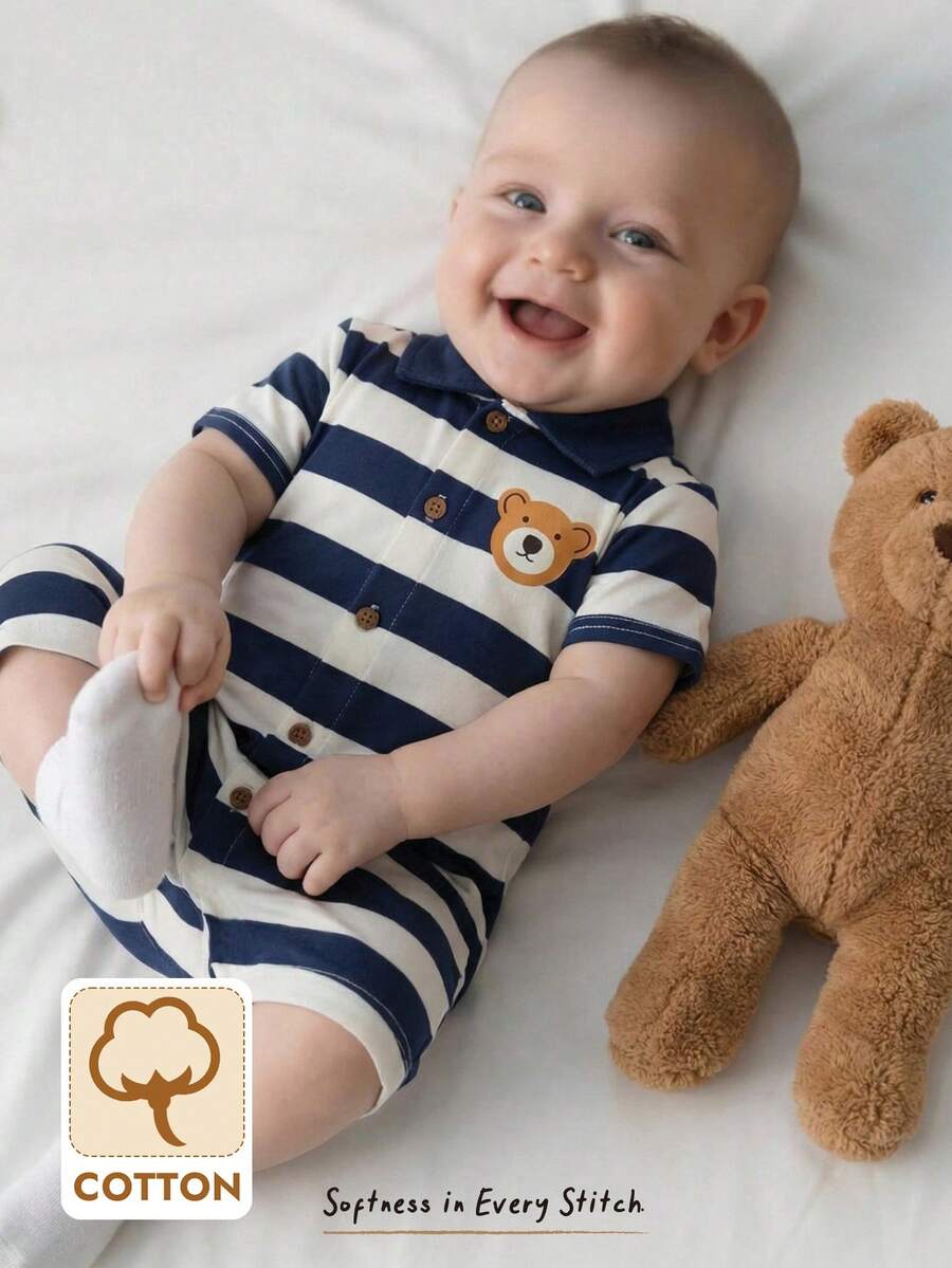 Baby Boy Plaid Short Sleeve Romper Formal Summer Outfit for Birthday Party Christening and Special Occasions