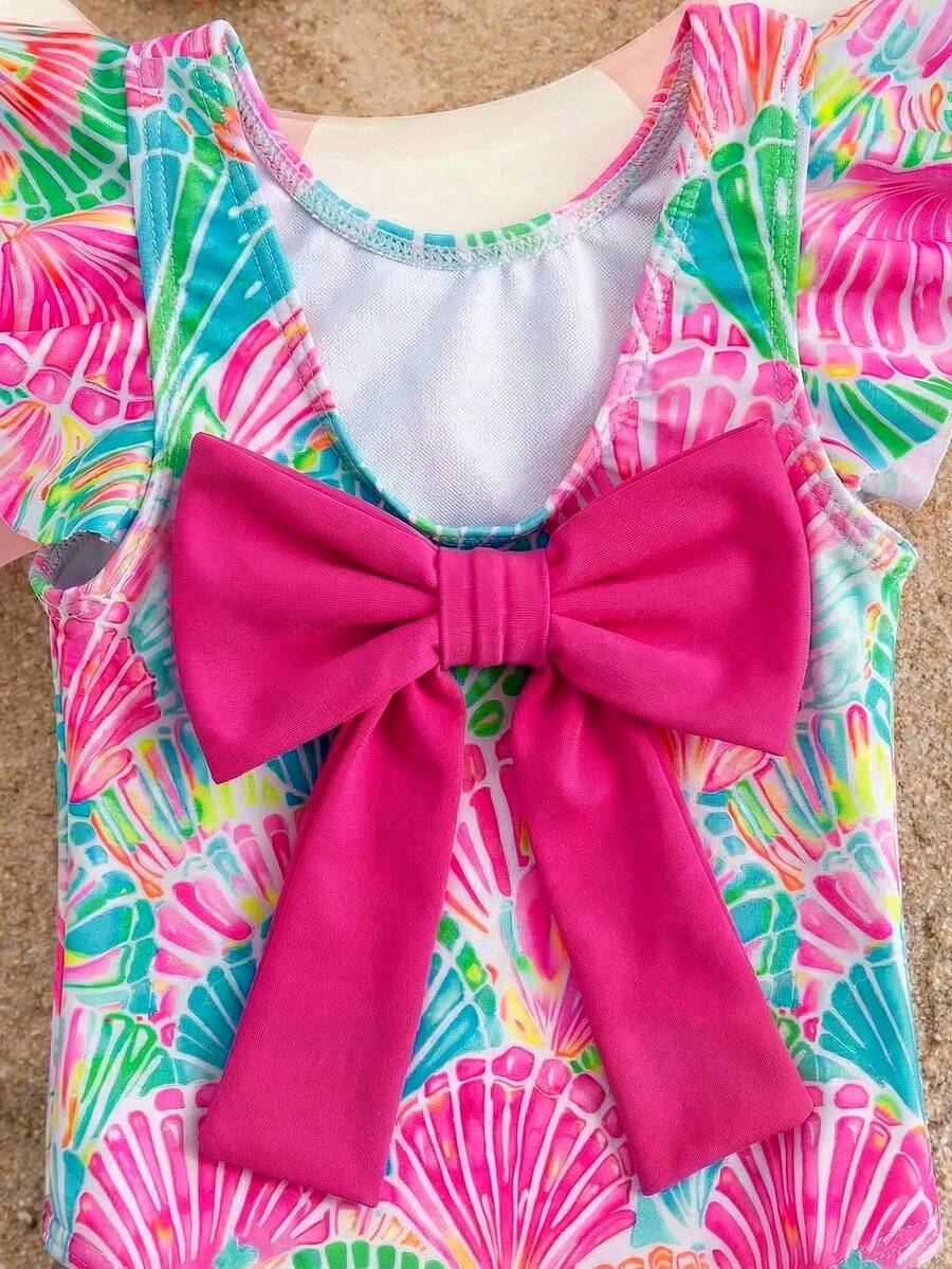 Cute Back Bow Swimwear For Little Girls Summer Beach Vacation Outfit