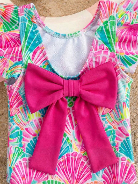 Cute Back Bow Swimwear For Little Girls Summer Beach Vacation Outfit