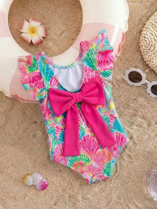 Cute Back Bow Swimwear For Little Girls Summer Beach Vacation Outfit