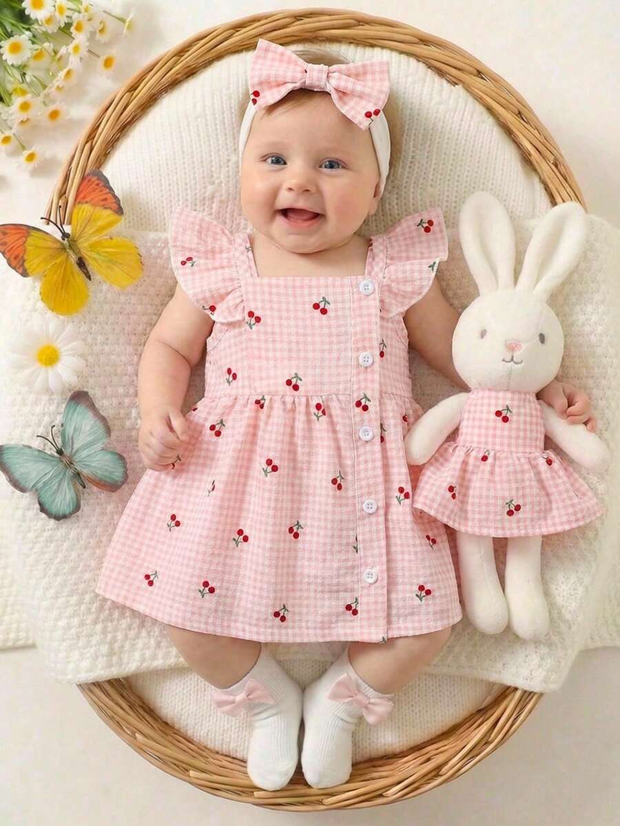 2PCS Baby Watercolor Floral Dress and Hairband Set for Cute Summer Outings