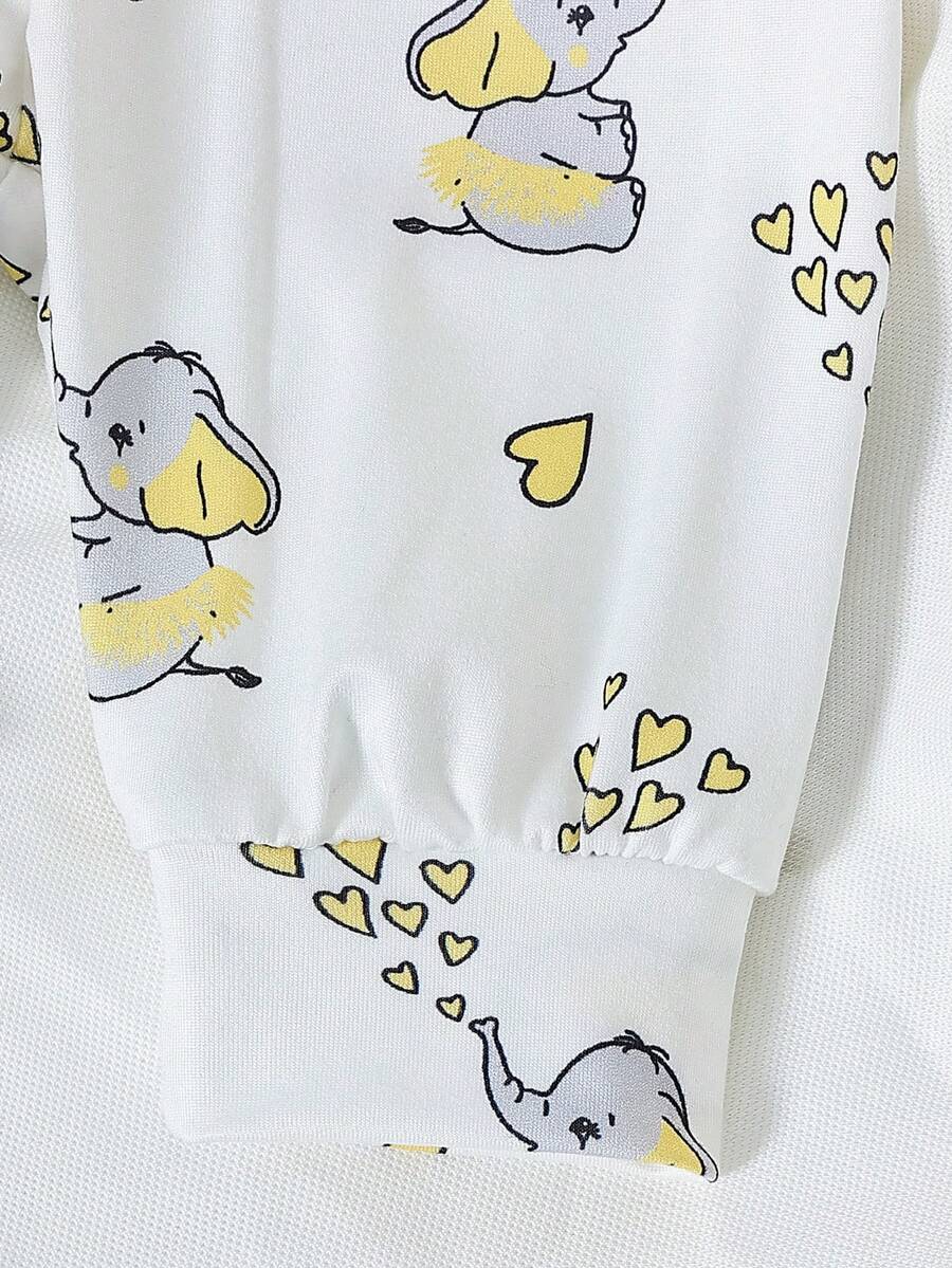 Elephant Print Bodysuit Pants Hat Gloves and Bib Set for Cute Daily Wear