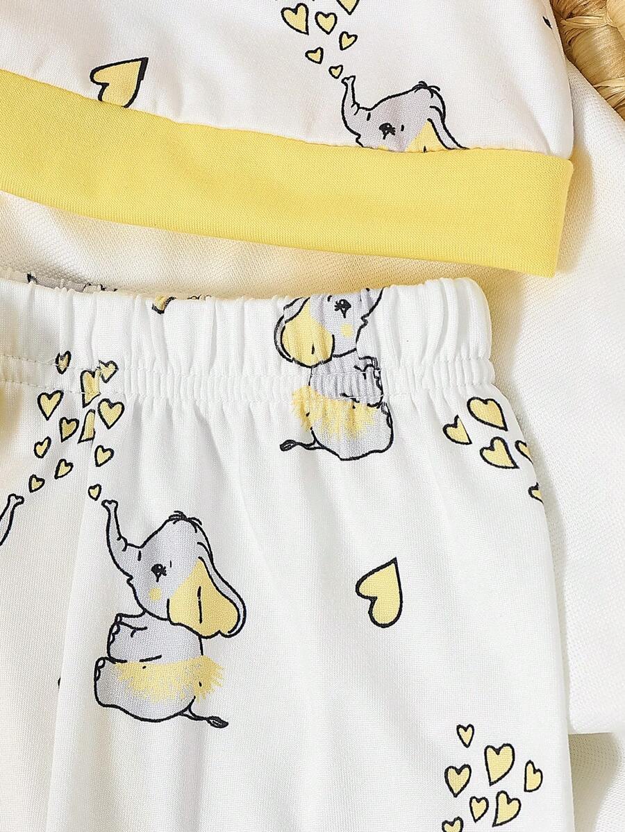 Elephant Print Bodysuit Pants Hat Gloves and Bib Set for Cute Daily Wear
