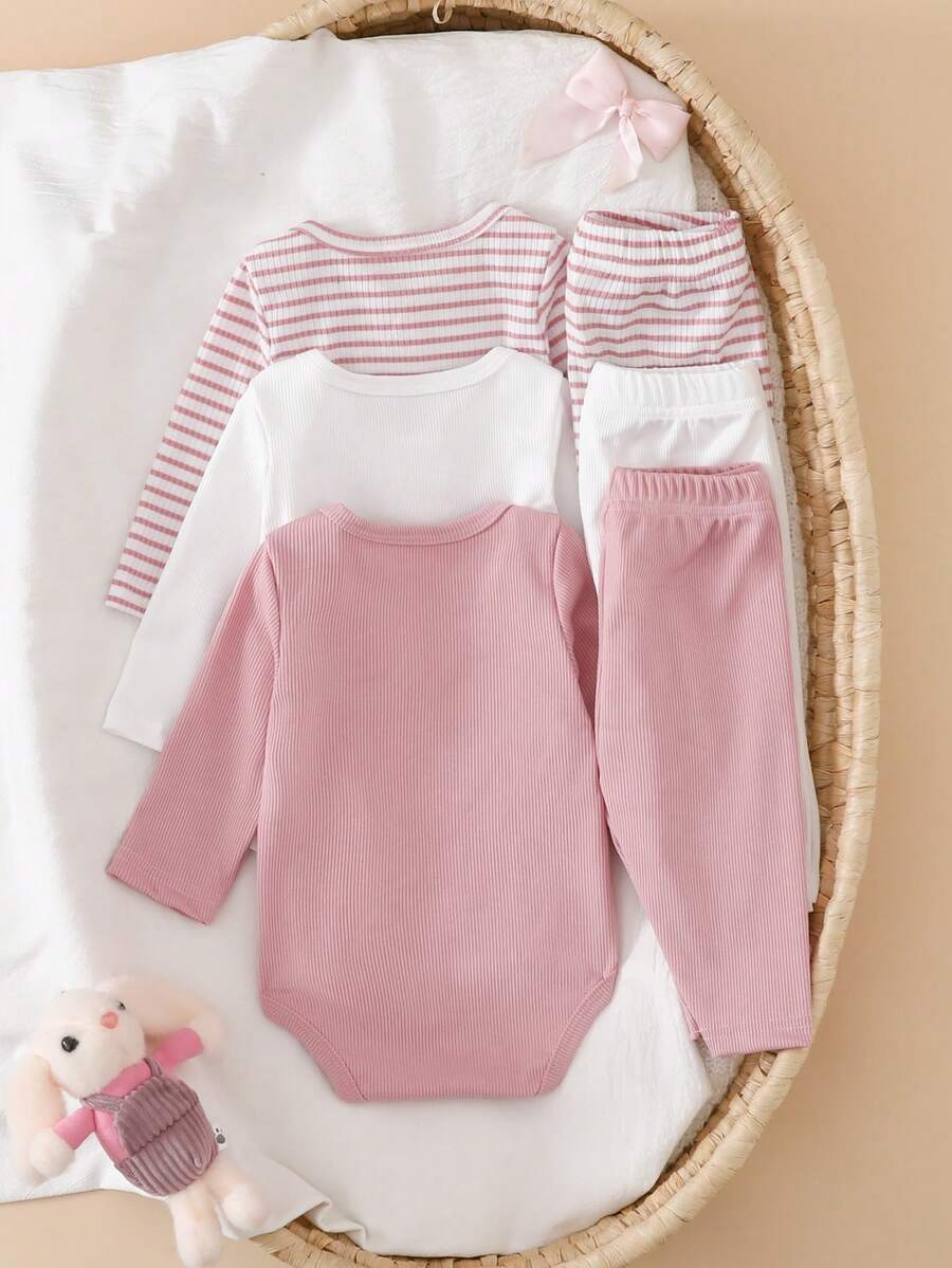 2PCS Baby Bow Decor Bodysuit and Pants Set for Cute Daily Wear