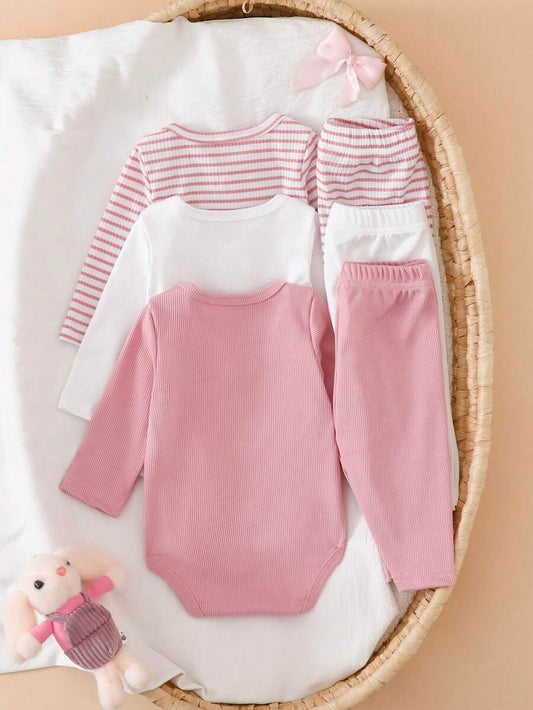 2PCS Baby Bow Decor Bodysuit and Pants Set for Cute Daily Wear