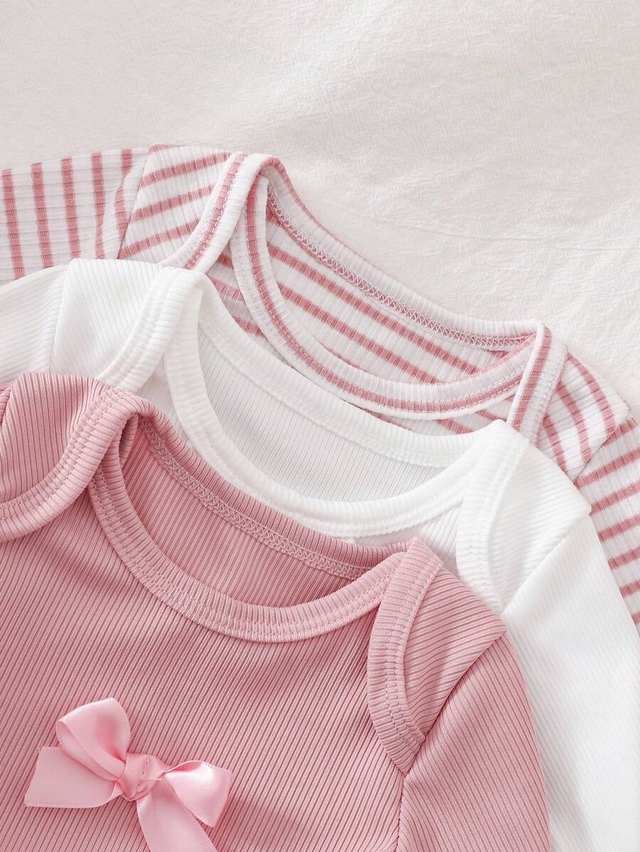 2PCS Baby Bow Decor Bodysuit and Pants Set for Cute Daily Wear