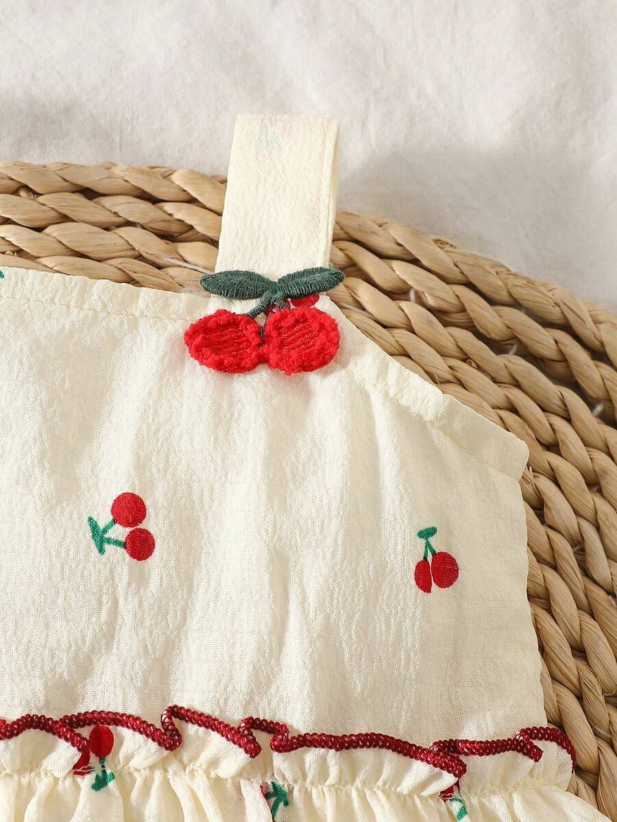 Baby Girl Cherry Embroidered Tank Top and Shorts Set for Summer Wear