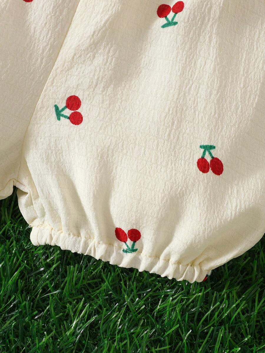 Baby Girl Cherry Embroidered Tank Top and Shorts Set for Summer Wear