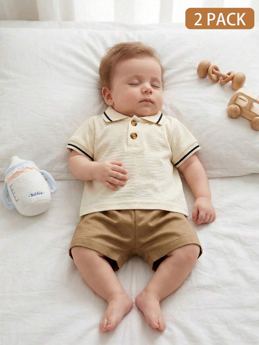 2PCS Baby Knitted Jacquard Shirt and Shorts Set for Casual Summer Outings