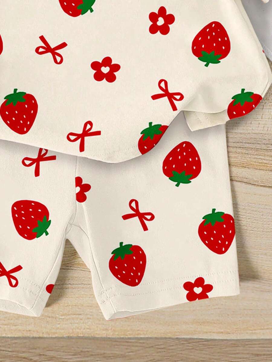 Lemon Fruit & Letter Print Short Sleeve Top and Shorts Set for Baby Girls