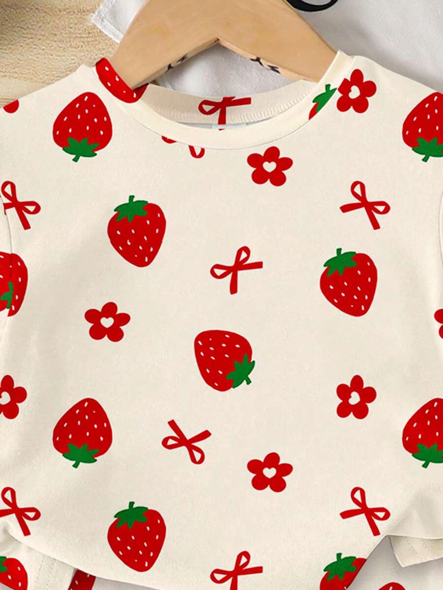 Lemon Fruit & Letter Print Short Sleeve Top and Shorts Set for Baby Girls
