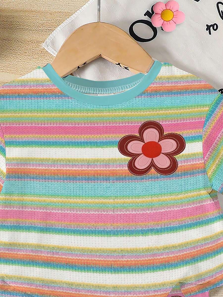 Lemon Fruit & Letter Print Short Sleeve Top and Shorts Set for Baby Girls