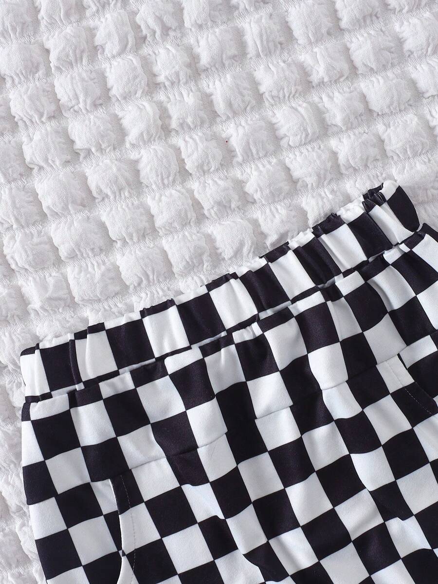 Simple Fashionable Baby Boy Summer Outfit: Pocket Tee and Plaid Shorts