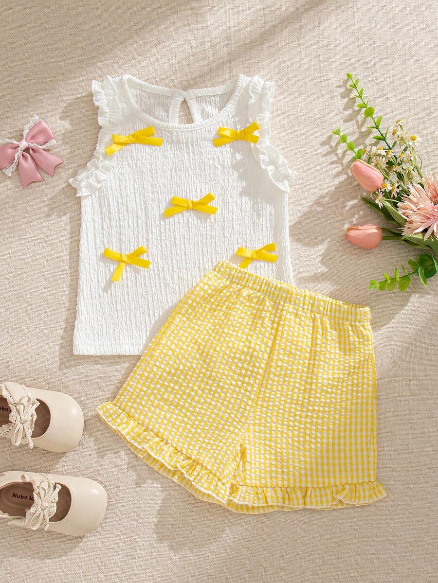 Cute Two Piece Summer Clothing Set For Little Girls Jacquard Style