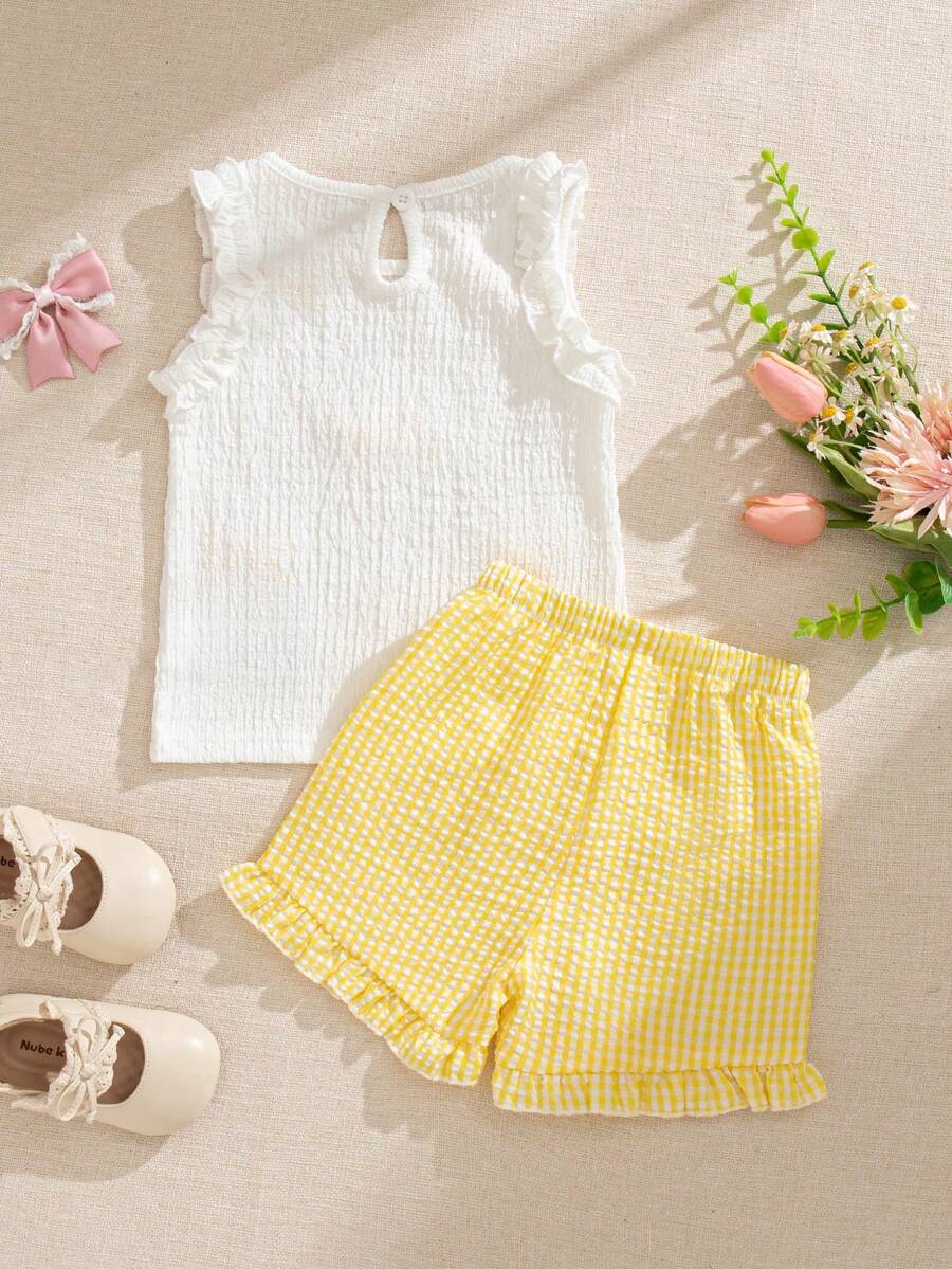 Cute Two Piece Summer Clothing Set For Little Girls Jacquard Style