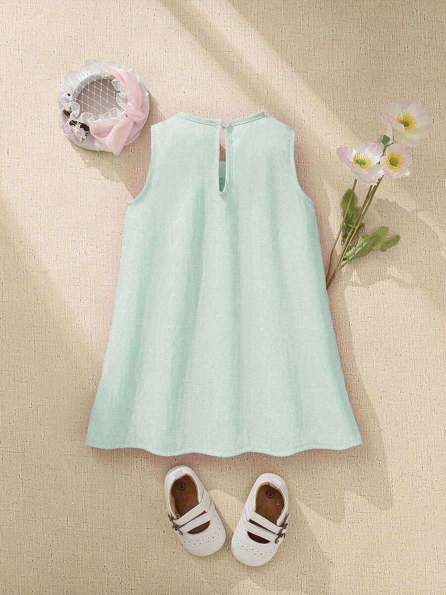 Sleeveless Long Dress with Embroidered Cartoon Duck for Toddler Girls