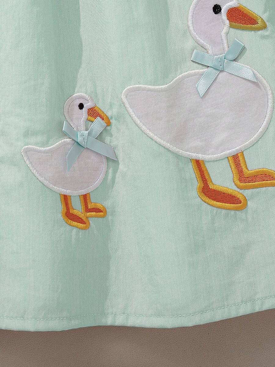 Sleeveless Long Dress with Embroidered Cartoon Duck for Toddler Girls