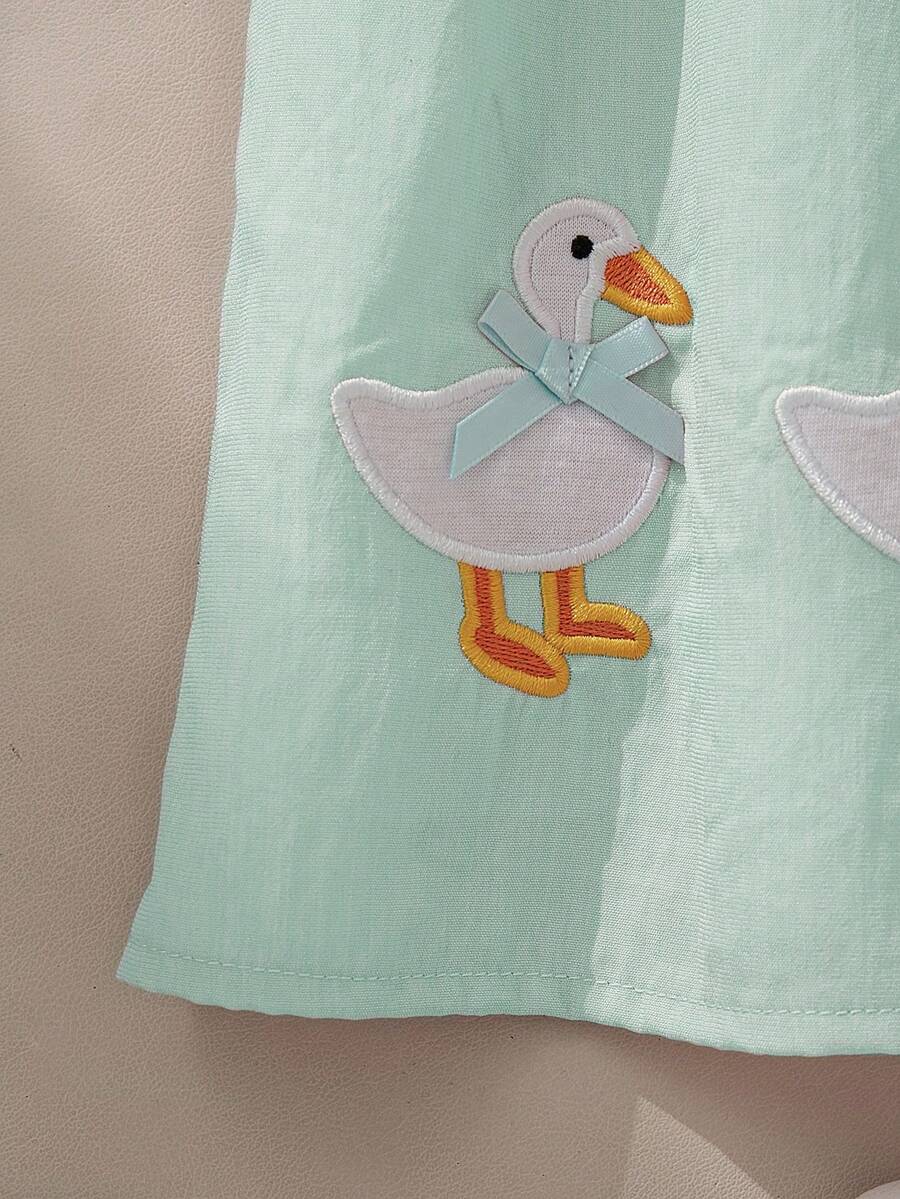 Sleeveless Long Dress with Embroidered Cartoon Duck for Toddler Girls