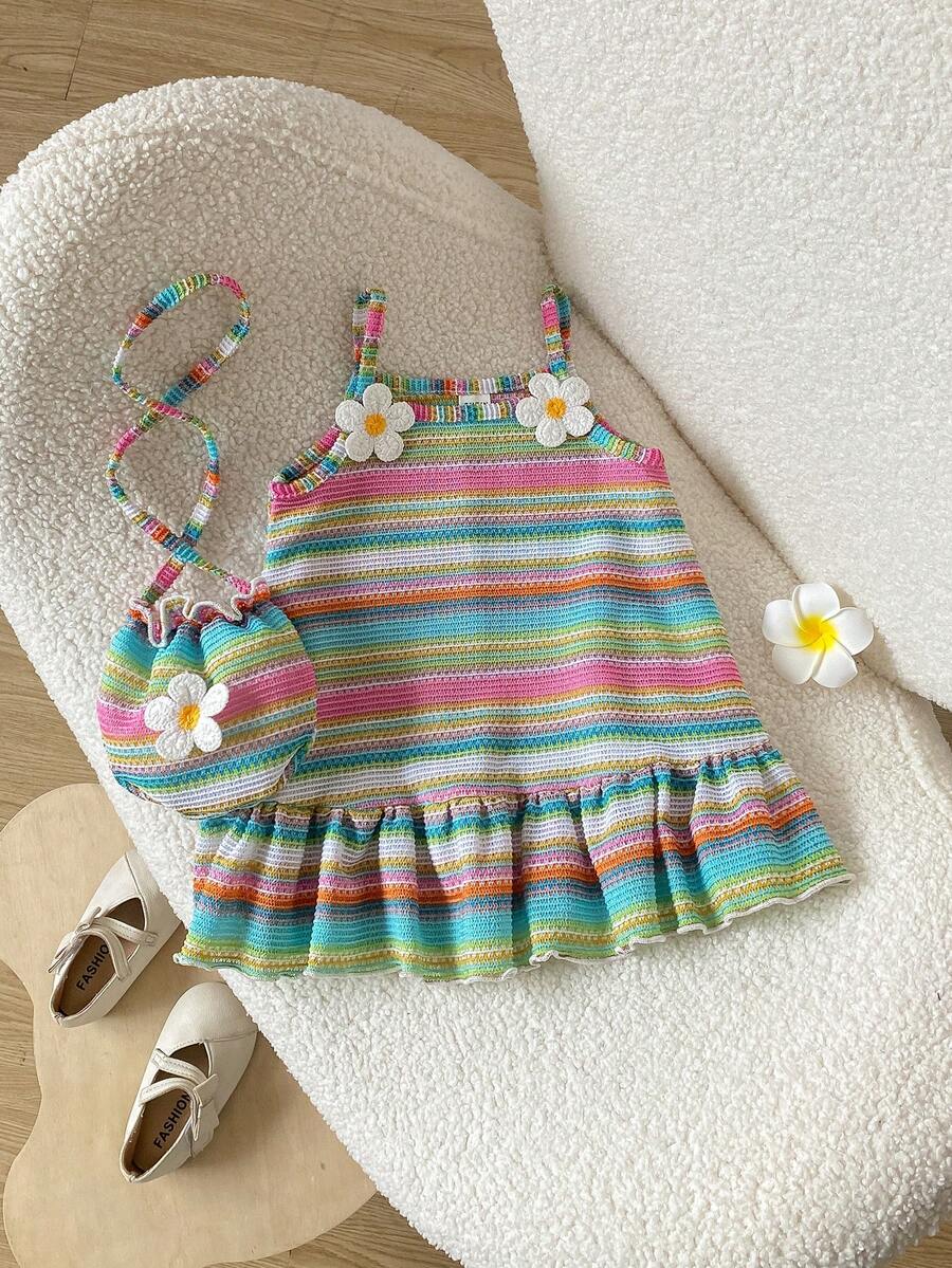 Floral Suspender Dress with Matching Bag, 2-Piece Set for Baby Girls