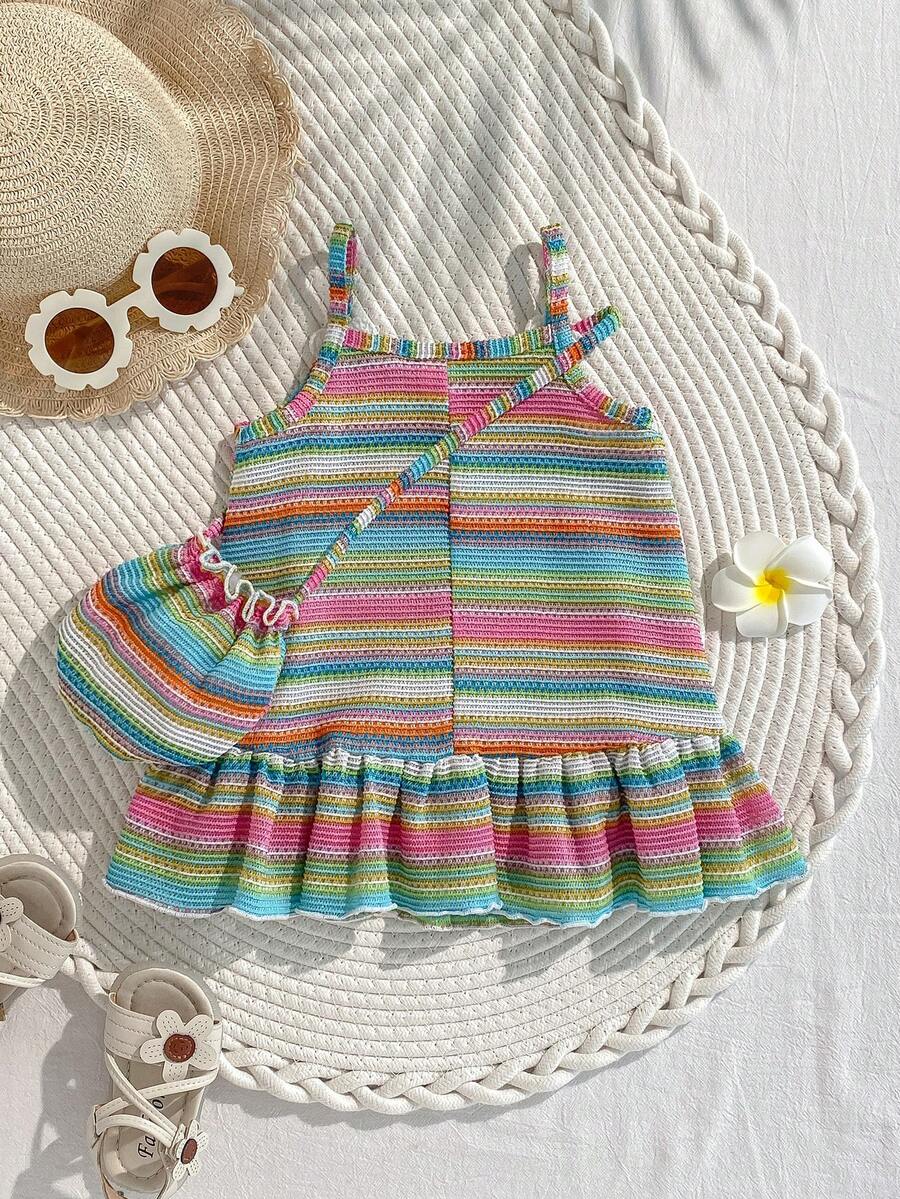 Floral Suspender Dress with Matching Bag, 2-Piece Set for Baby Girls