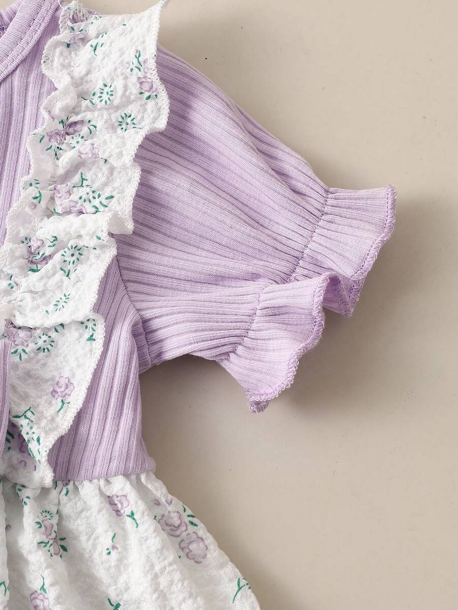 2PCS Baby Blue Floral Dress and Headband Set for Cute Summer Tea Parties and Outings