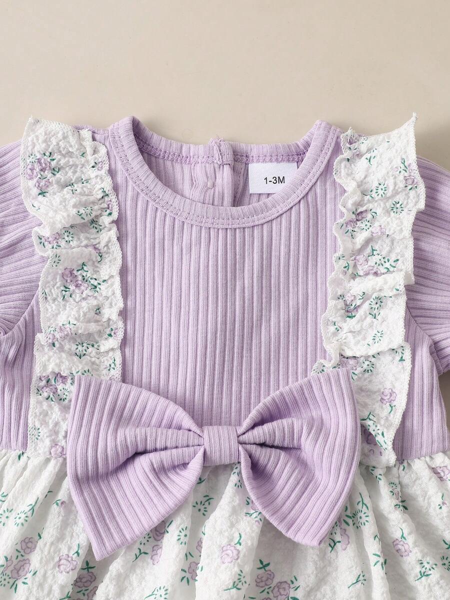 2PCS Baby Blue Floral Dress and Headband Set for Cute Summer Tea Parties and Outings