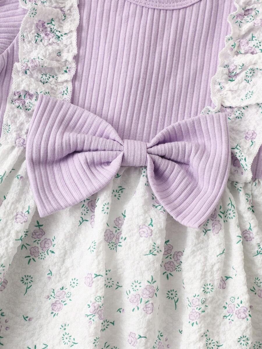 2PCS Baby Blue Floral Dress and Headband Set for Cute Summer Tea Parties and Outings