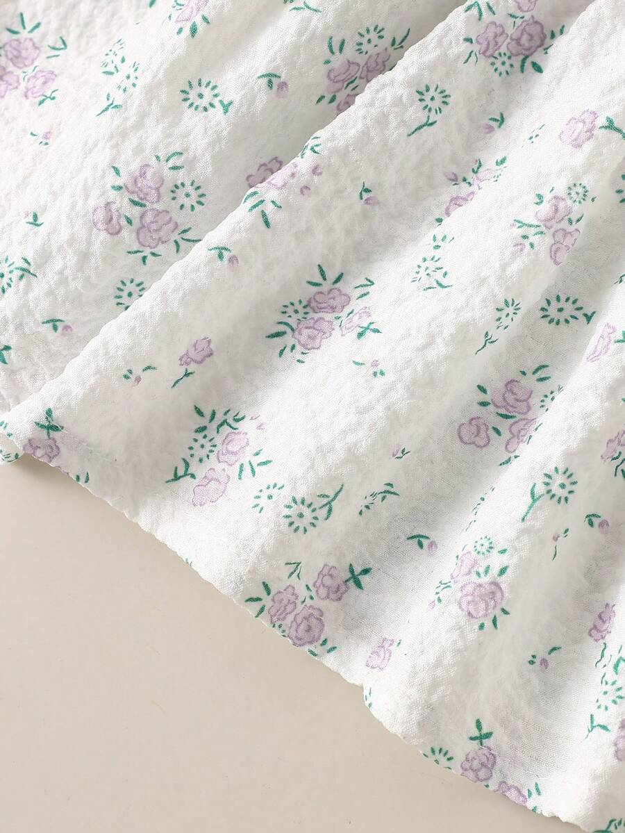 2PCS Baby Blue Floral Dress and Headband Set for Cute Summer Tea Parties and Outings