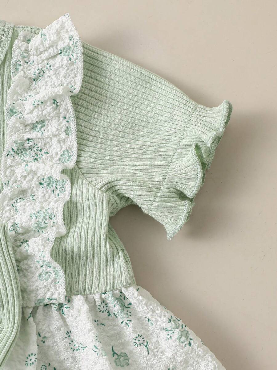 2PCS Baby Blue Floral Dress and Headband Set for Cute Summer Tea Parties and Outings