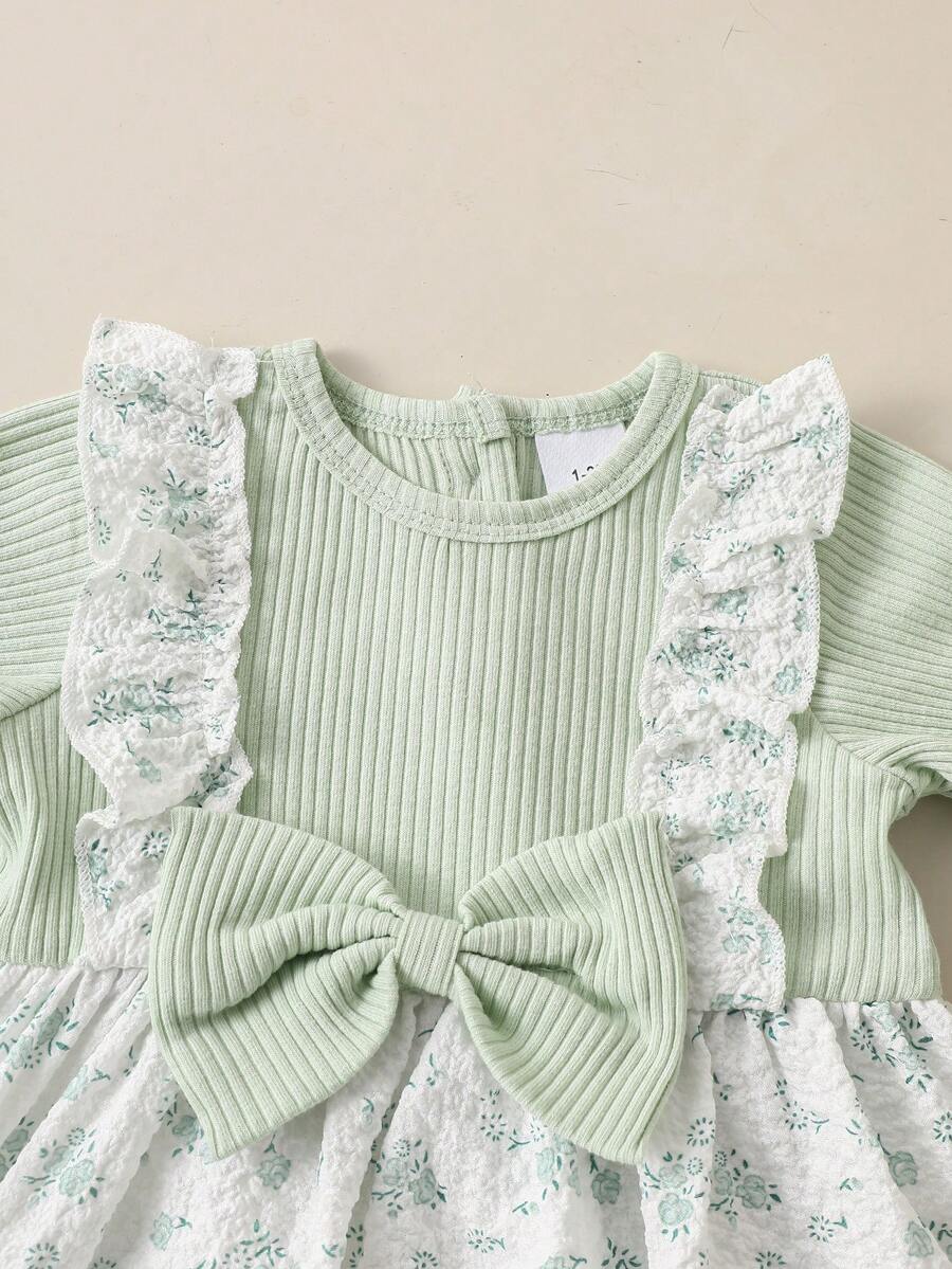 2PCS Baby Blue Floral Dress and Headband Set for Cute Summer Tea Parties and Outings