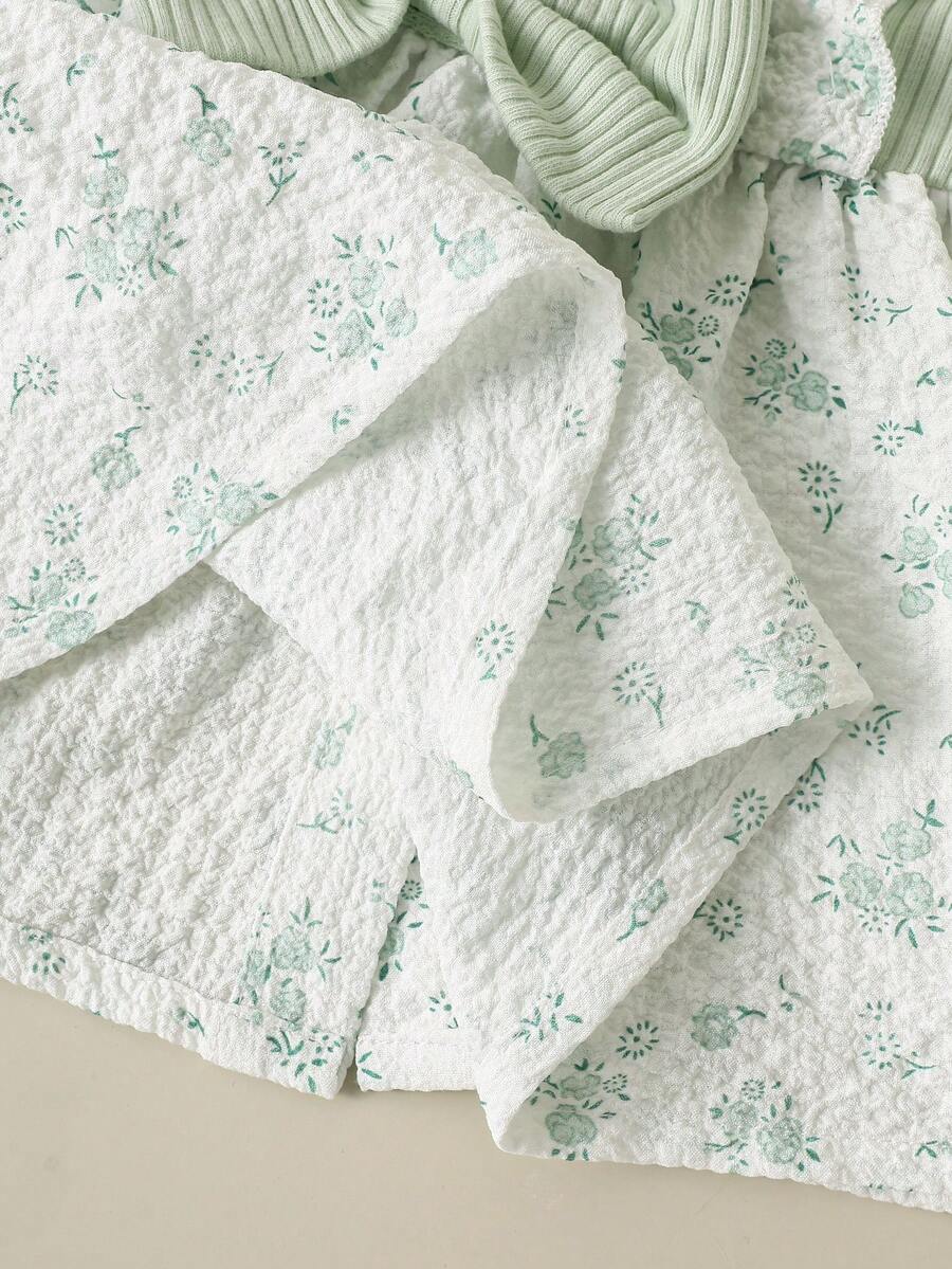 2PCS Baby Blue Floral Dress and Headband Set for Cute Summer Tea Parties and Outings