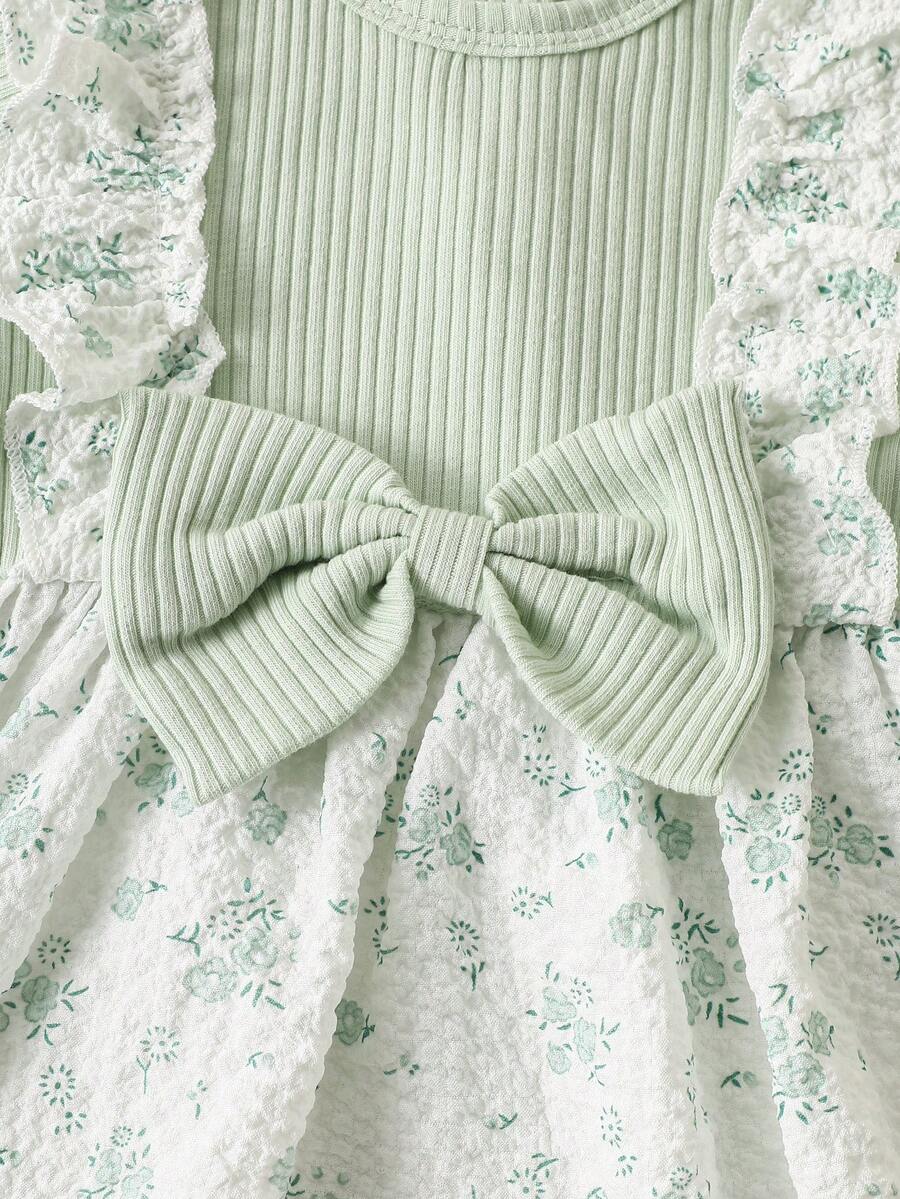 2PCS Baby Blue Floral Dress and Headband Set for Cute Summer Tea Parties and Outings