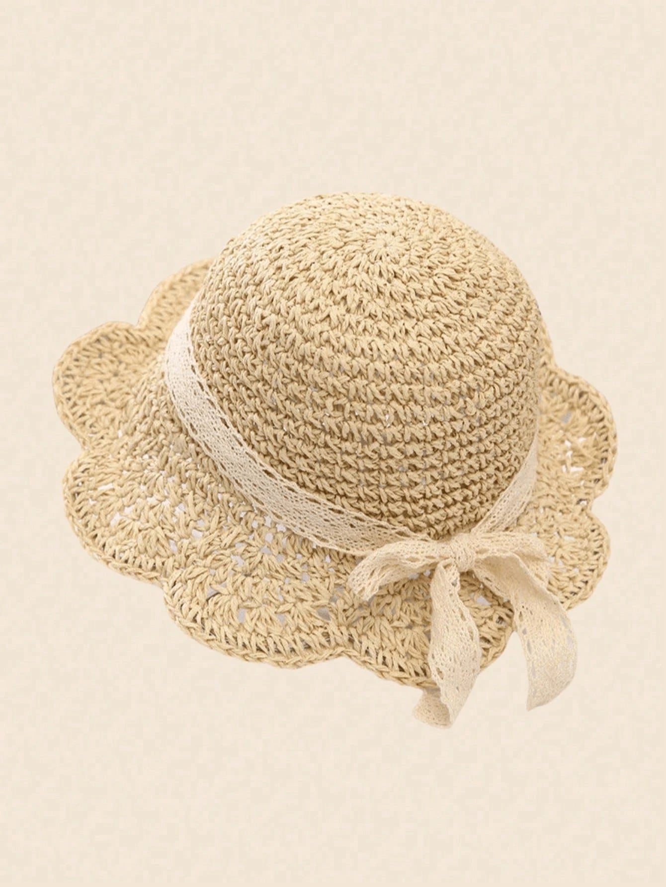 1pc Knitted Lace Bow Sun Hat for Baby and Toddler Casual Wear