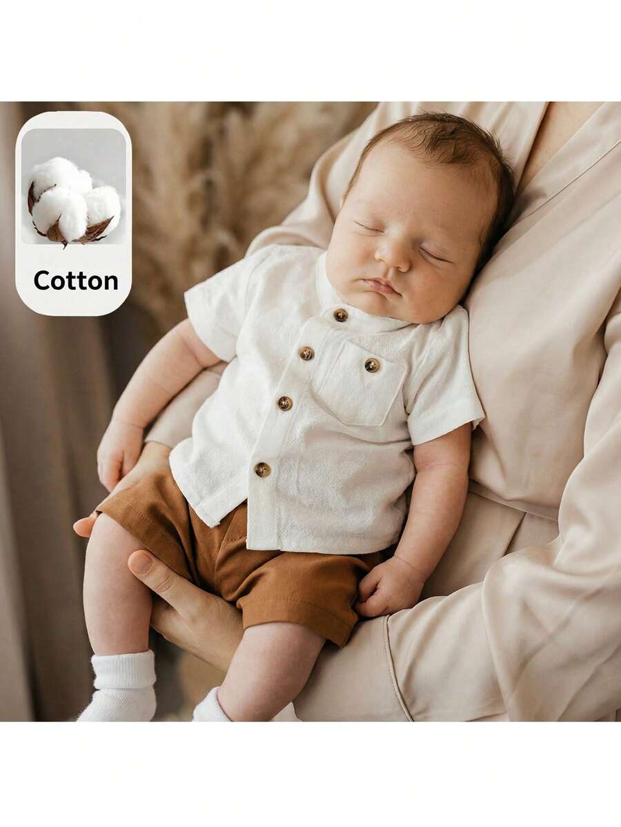 Striped Short Sleeve Shirt and Elastic Waist Shorts Set for Cute Summer Daily Wear