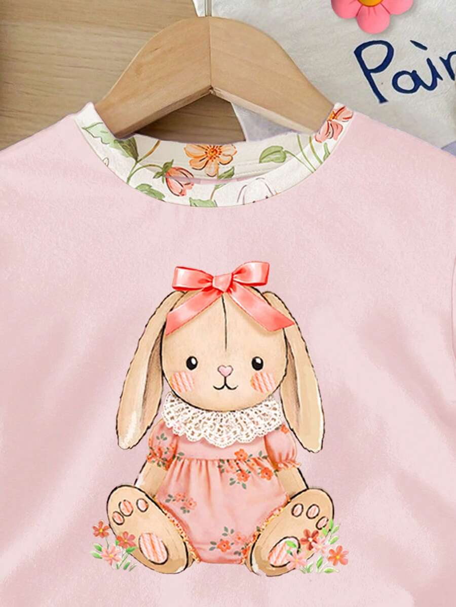 Cute Short Sleeve Clothing Set For Little Girls Flower Print Leggings Style