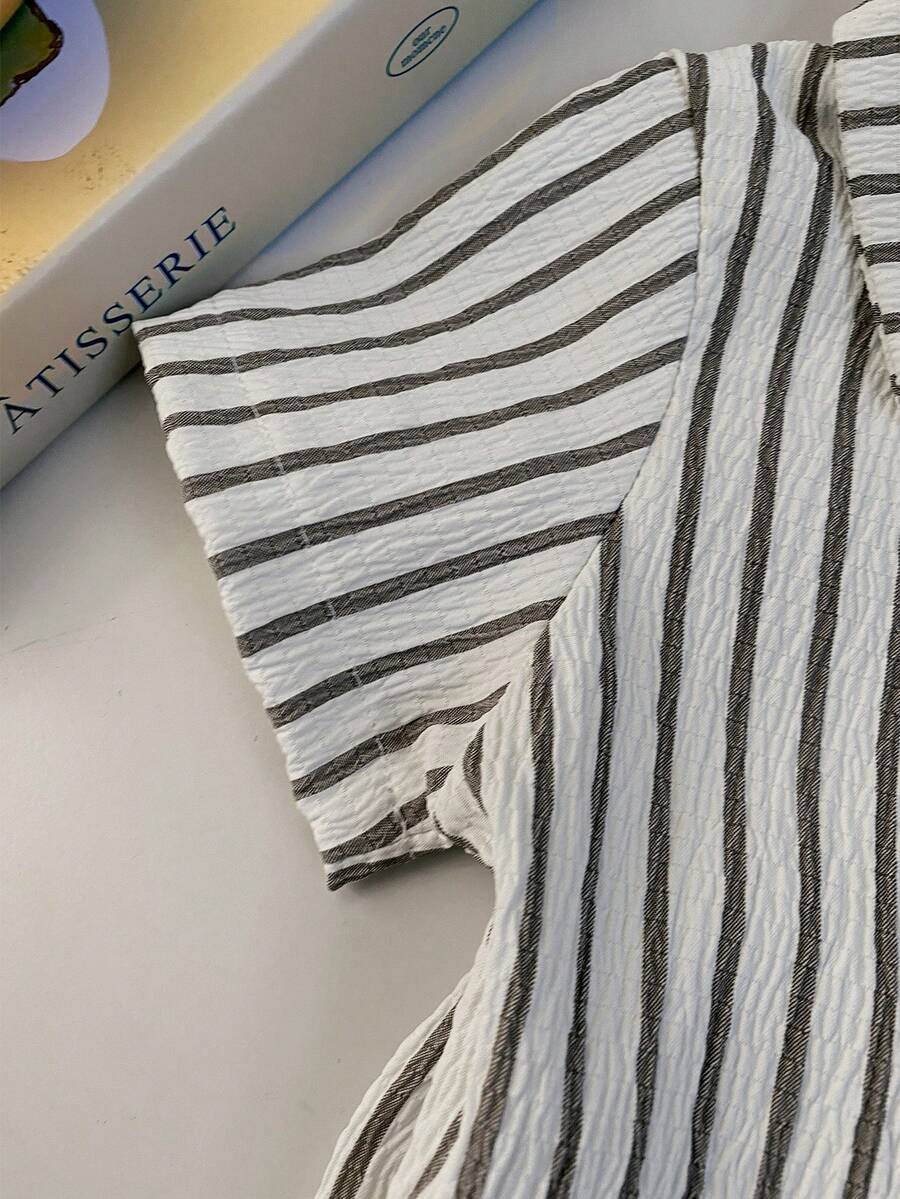 2pcs/Set Baby Boy Casual Striped Polo Collar Top & Shorts Summer Clothes