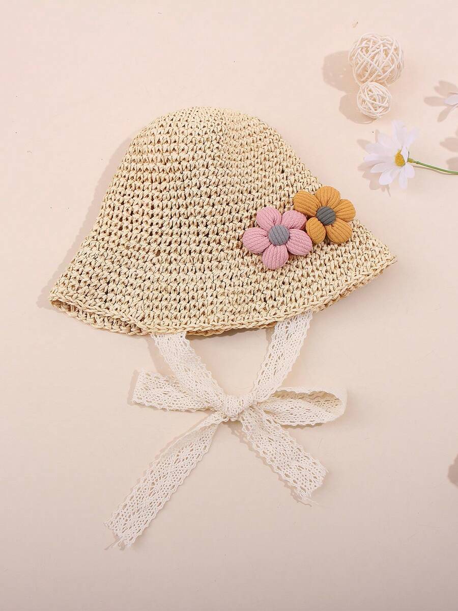 1pc Knitted Lace Bow Sun Hat for Baby and Toddler Casual Wear