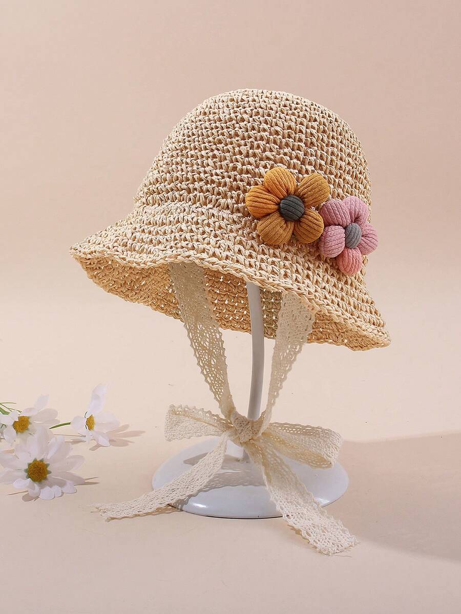 1pc Knitted Lace Bow Sun Hat for Baby and Toddler Casual Wear