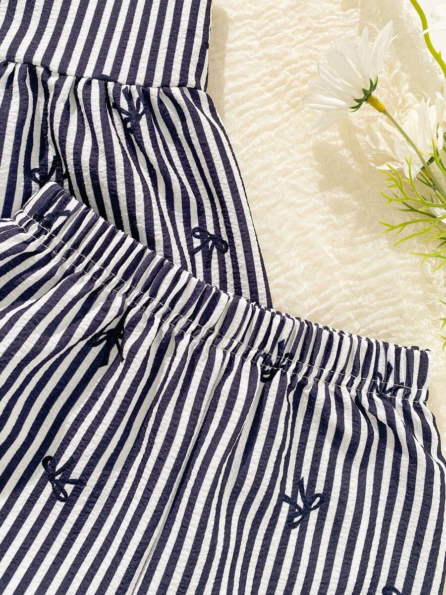 Cute Camisole And Shorts Set For Toddler Girls With Stripe Bow Detail