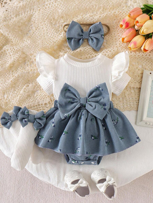 Baby Corduroy Patchwork Romper Dress for Cute Spring and Summer Outdoor Wear