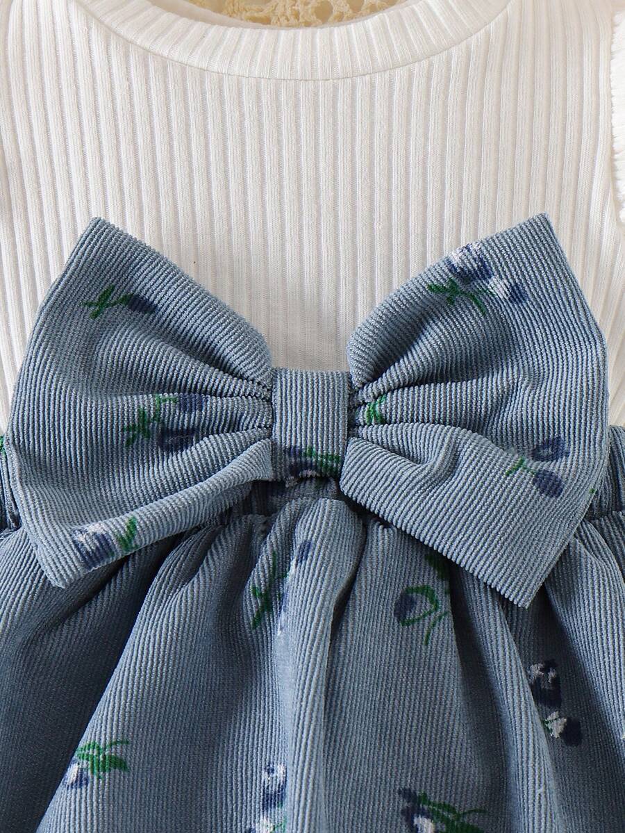 Baby Corduroy Patchwork Romper Dress for Cute Spring and Summer Outdoor Wear