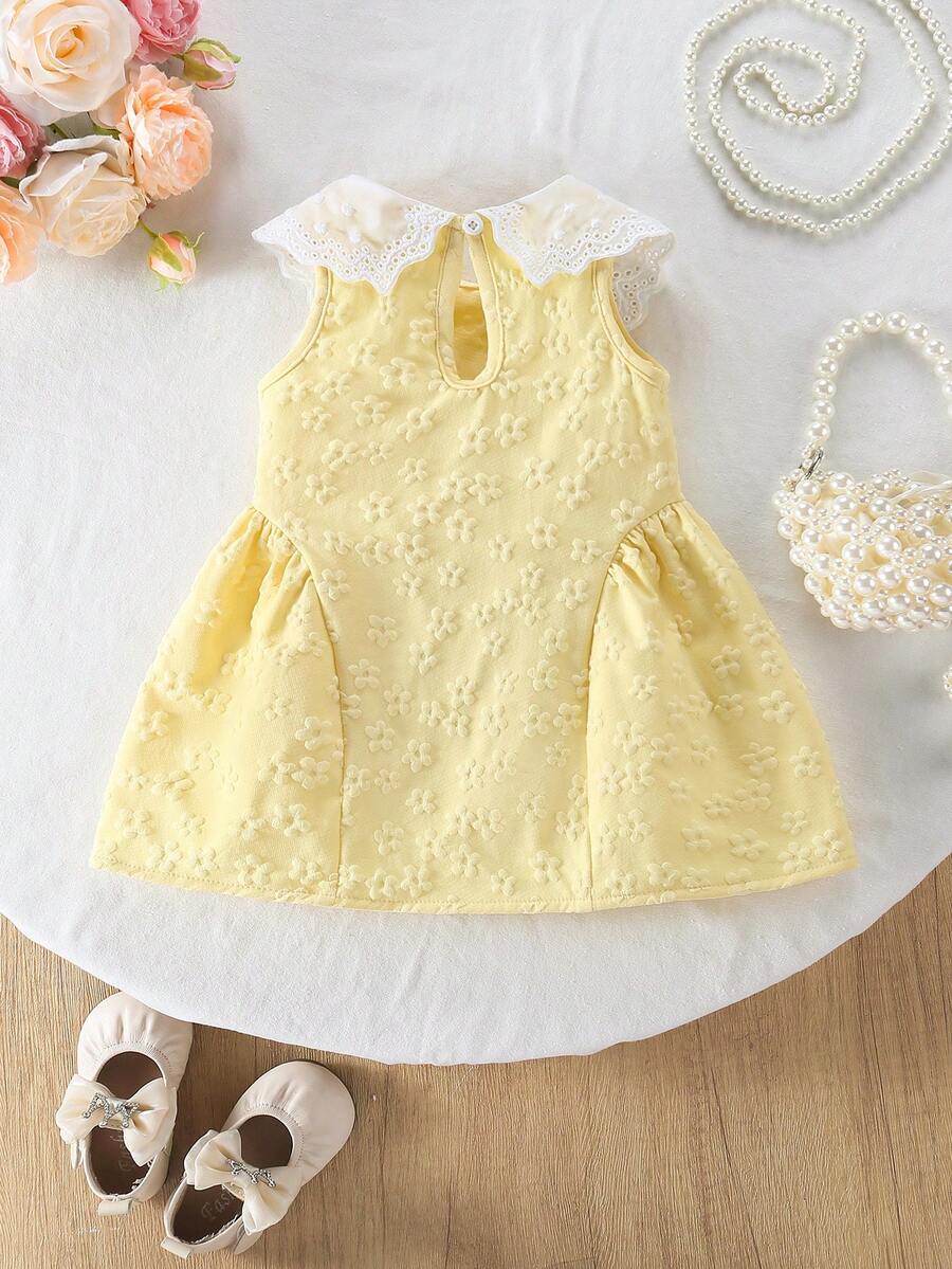 Little Girls Princess Pink Dress With Peter Pan Collar And Lace Detail