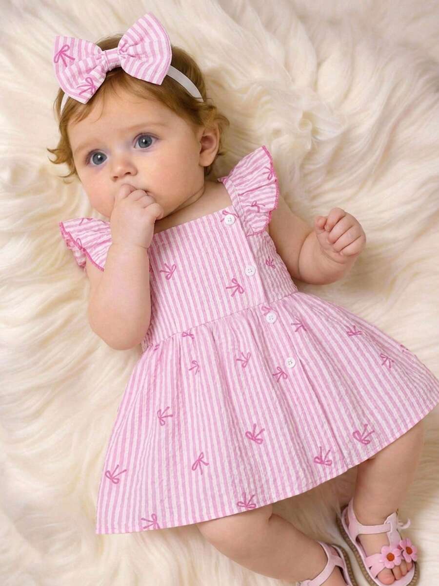 2PCS Baby Watercolor Floral Dress and Hairband Set for Cute Summer Outings