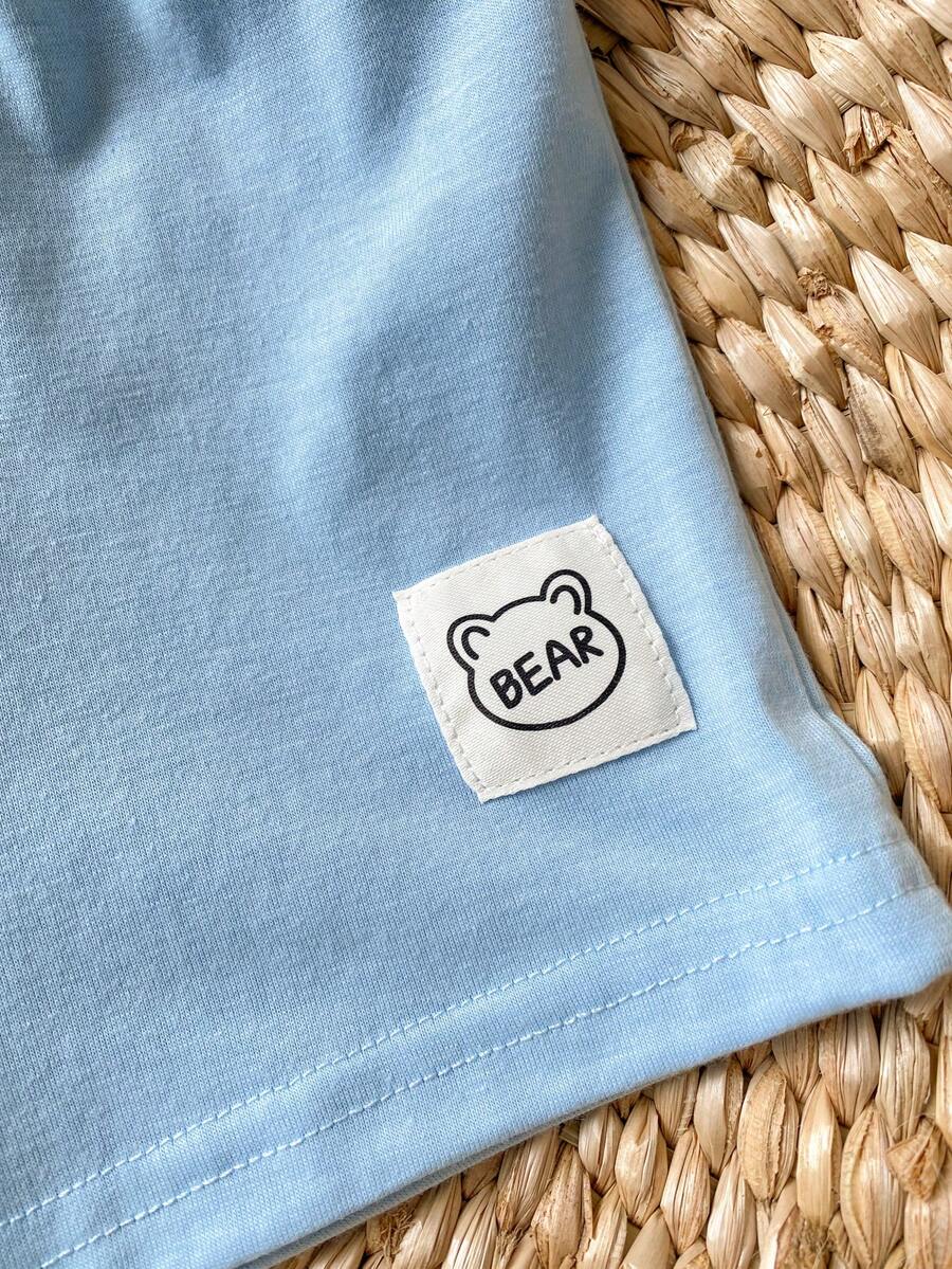 Infant Toddler Boys' Summer Outfit: Striped Waffle Tee and Letter Patch Shorts