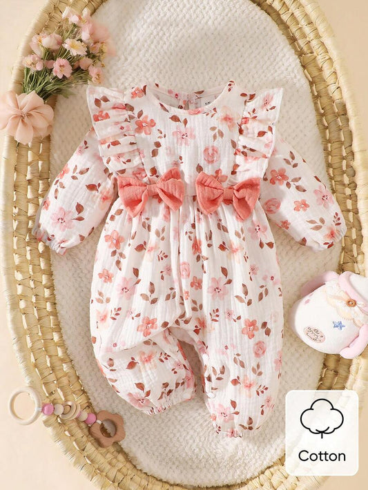 Baby Floral Butterfly Decor Long Sleeve Romper for Cute Daily Wear and Outings