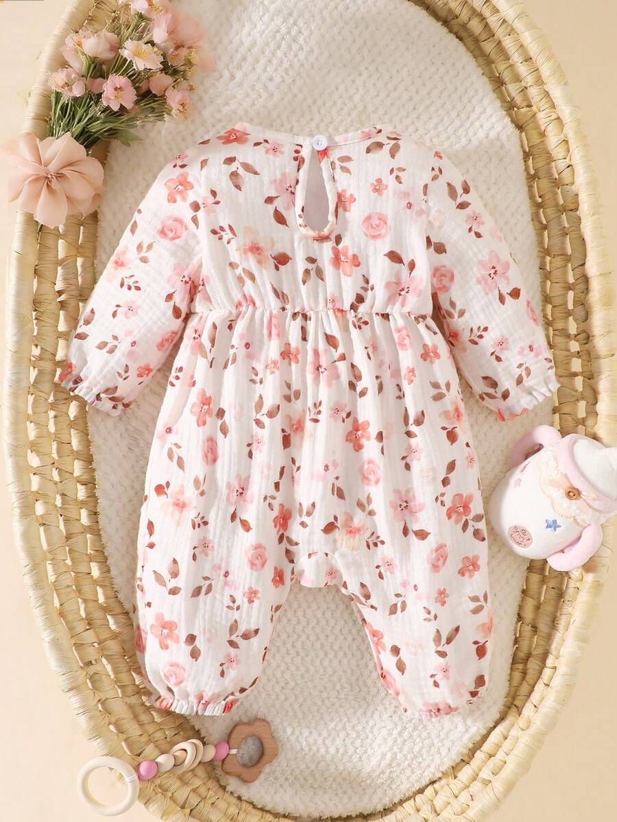 Baby Floral Butterfly Decor Long Sleeve Romper for Cute Daily Wear and Outings