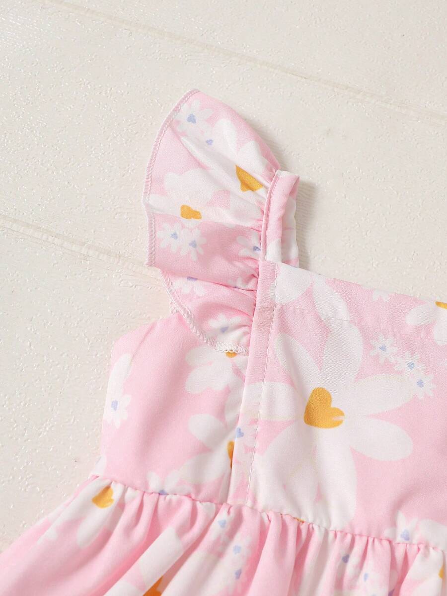 2PCS Baby Watercolor Floral Dress and Hairband Set for Cute Summer Outings