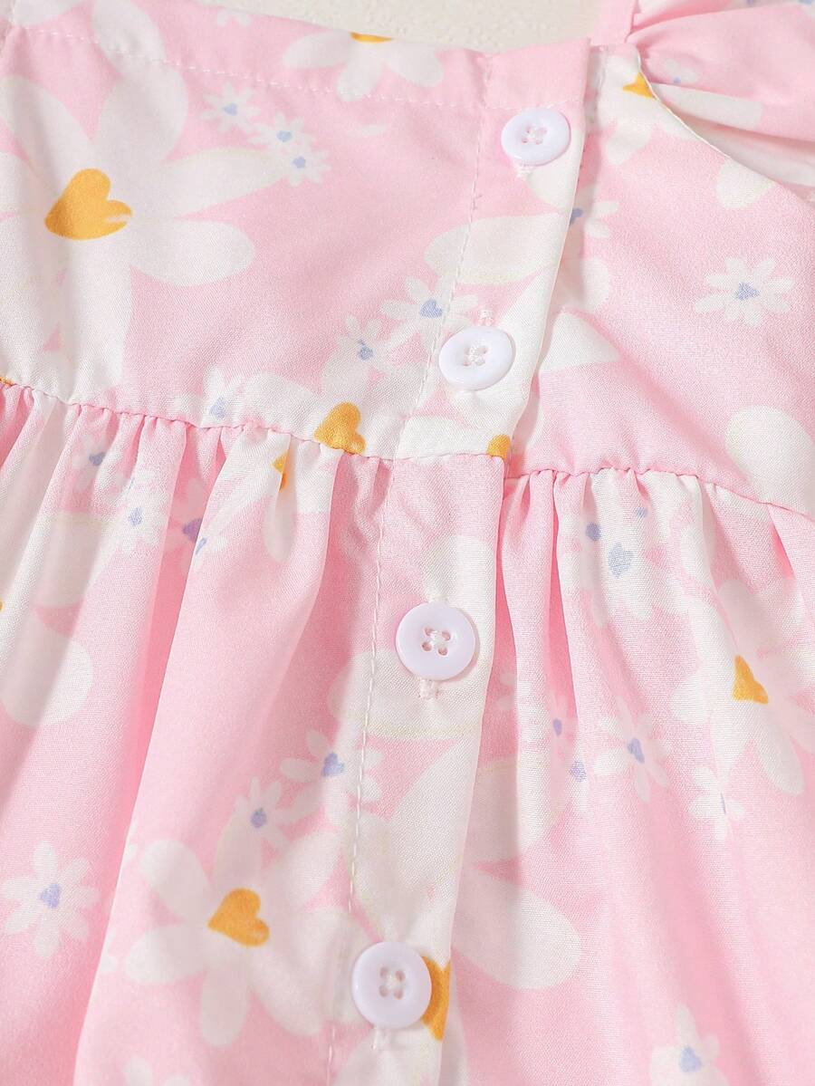 2PCS Baby Watercolor Floral Dress and Hairband Set for Cute Summer Outings